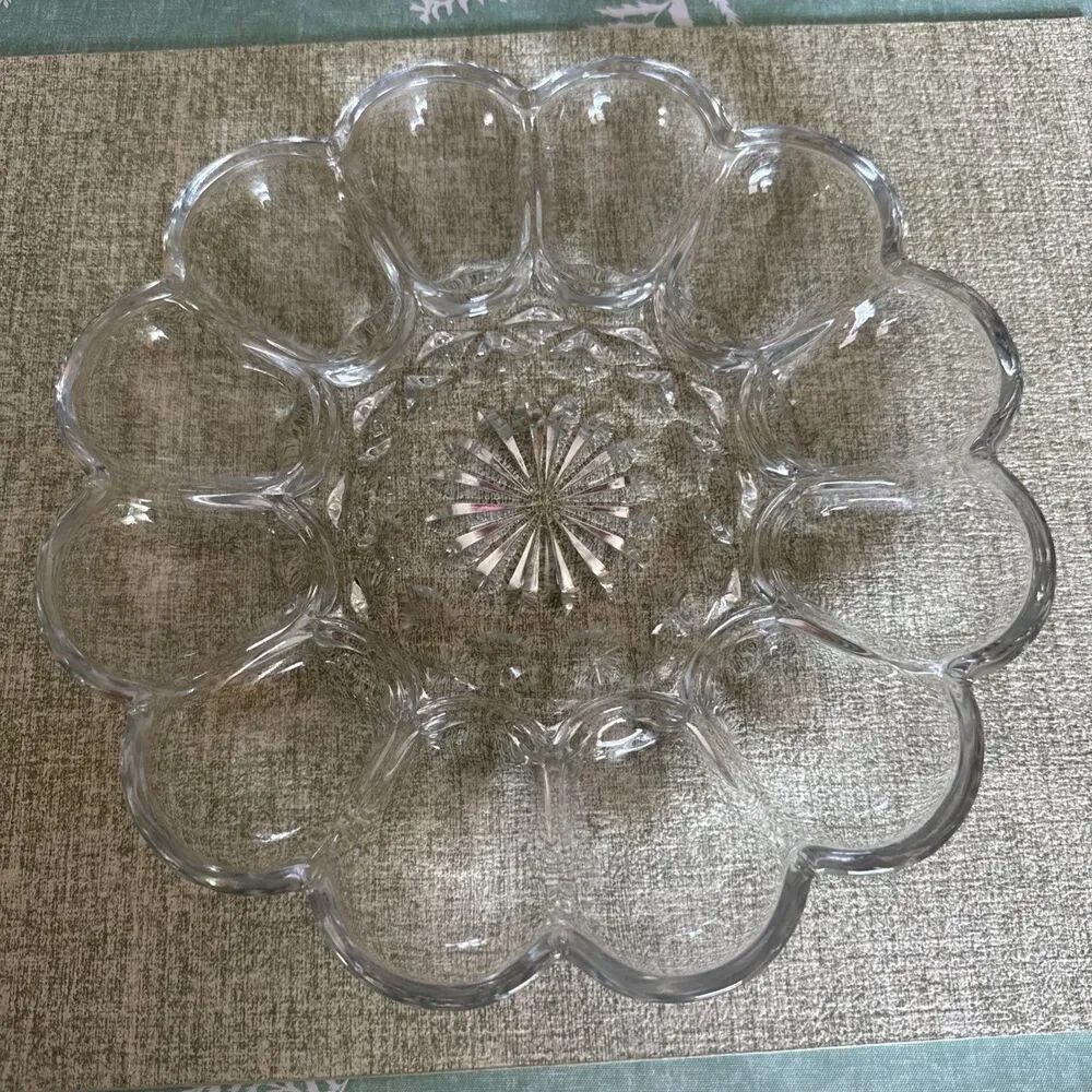 VTG Anchor Hocking Vintage Clear Glass Deviled Egg or Oyster Serving Plate, EUC